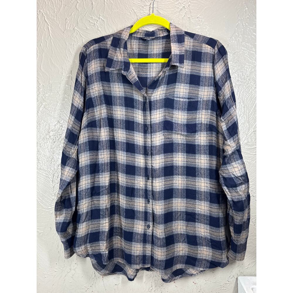 Lucky Brand Soft Thin Blue Plaid Womens Flannel Button Up Shirt Blouse Sz‎ Small